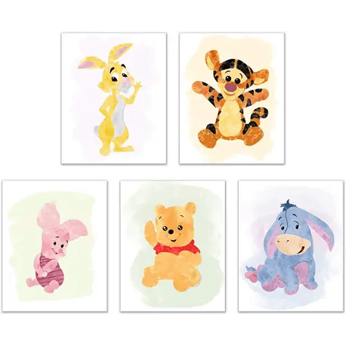 Winnie The Pooh Watercolour Art Nursery Prints (Set of 5 Photos - 8 inches x 10 inches) Piglet Tigger Eeyore Rabbit Childrens Wall Decor