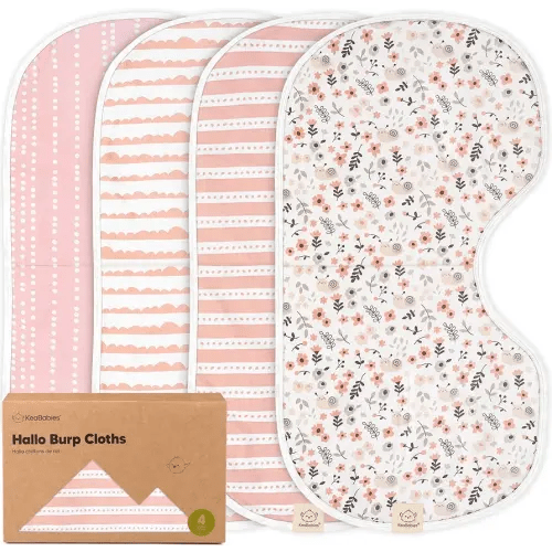 KeaBabies 4-Pack Baby Burp Cloths Baby Girl, Boy - Organic Cotton Burp Cloth, Extra Large, Absorbent, Soft Burping Cloths & Bibs Set for Babies, Newborn Burp Clothes, Thick Burp Rags (Sweet Charm)