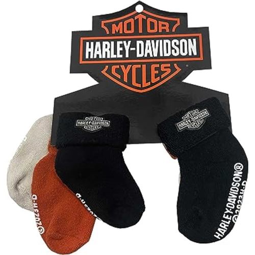 Harley-Davidson Baby Boys' Bar & Shield Logo 3 Pack Infant Socks, Multi-Colored