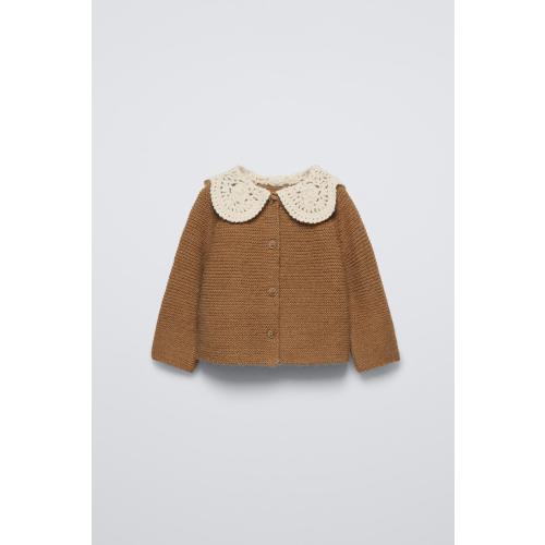 CROCHET COLLAR KNIT CARDIGAN - Caramel | ZARA United States