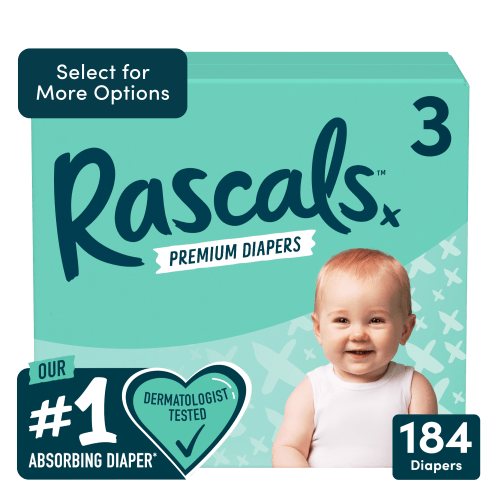 Rascals Premium Diapers Size 3, 184 Count (Select for More Options)
