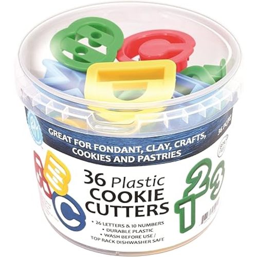 R&M International Alphabet and Number 1.5" Cookie Cutters, 36-Piece Bucket