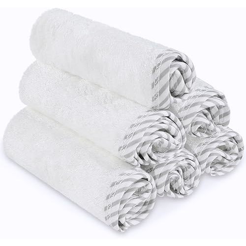 San Francisco Baby Bamboo Rayon Washcloths for Newborn - Soft, Absorbent, 6-Piece, White