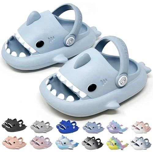 allgala Shark Slides Slippers with Backtrap Non-Slip Novelty Open Toe Sandals for Boys Girl Indoor & Outdoor Comfy Cushioned Thick Sole Cute Cartoon Shower Cloud Slippers Beach Pool Shoes