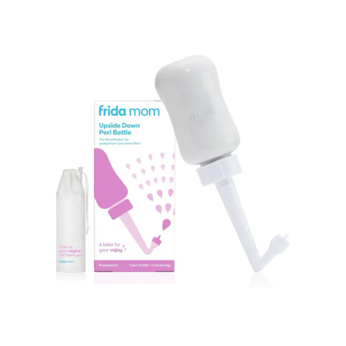 Frida Mom Upside Down Peri Bottle Sprayer, Perineal Care & Postpartum Recovery, Portable Travel Bidet & Perineal Cleanser with Travel Bag, Postpartum Essential, Gray