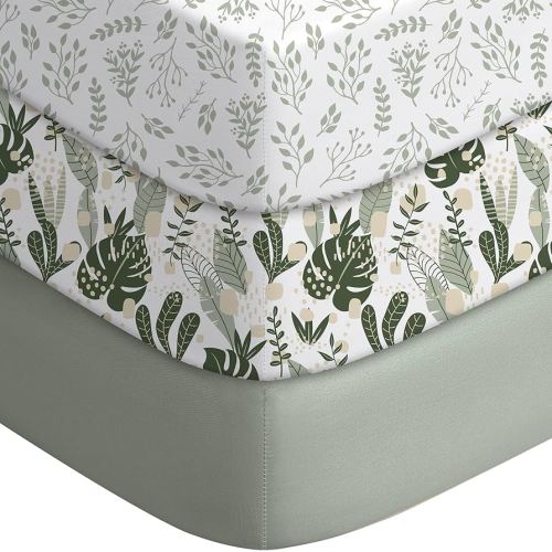 Yoofoss Lot de 3 draps-housses pour berceau standard et tout-petit, en microfibre super douce, 71,1 x 132,1 x 20,3 cm (petites feuilles)