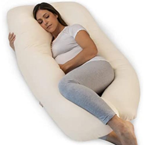 Pharmedoc Pregnancy Pillows, U-Shape Full Body Pillow -Removable Organic Cotton Cover - Beige - Pregnancy Pillows for Sleeping - Body Pillows for Adults, Maternity Pillow and Pregnancy Must Haves