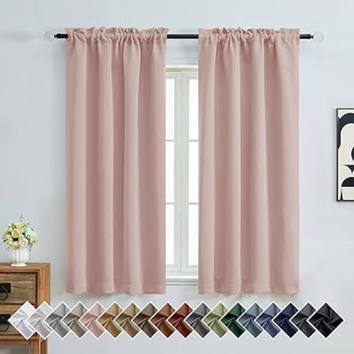 OVZME Blush Pink Blackout Curtains 2 Panels for Girls Room, Thermal Insulated Room Darkening Curtains for Living Room, Energy Saving Window Treatment Curtains Blackout Drapes, 2x40Wx63L Inches