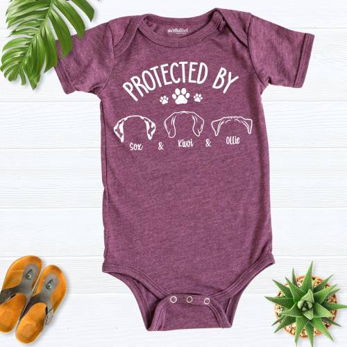 Protected By Dog baby bodysuit, Baby Shower Gift, Personalized Dog Name shirt, Protected by Pets tee, New Best Friend Dog outfit, baby gifts