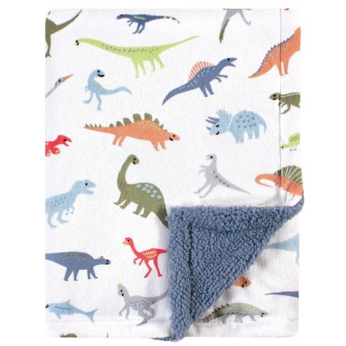 Hudson Baby Infant Boy Plush Blanket With Faux Shearling Back, Dinosaurs, One Size