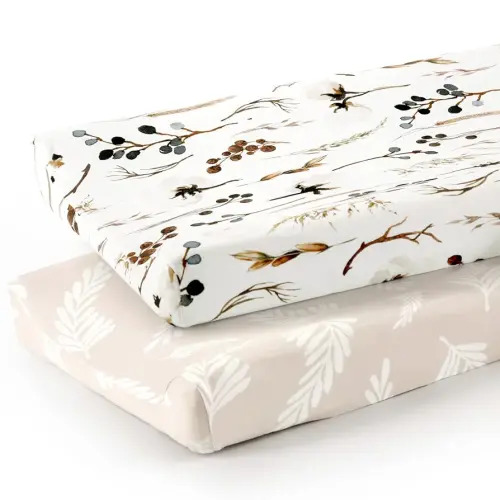 GRSSDER Stretch Ultra Soft Jersey Knit Changing Pad Cover Set 2 Pack, Change Table Pad Covers Fit 32"/34" x 16" Pads Safe and Snug, Unisex Stylish Pretty Diaper Change Table Sheets for Baby, Beige