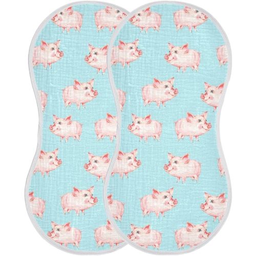 Muslin Burp Cloths for Baby Boys and Girls - 2-Pack Ultra Absorbent Cute Pig Muslin Washcloths, Newborn Towel, Milk Spit Up Rags, Burp Cloth Bib for Unisex, 22 x 11 Inch