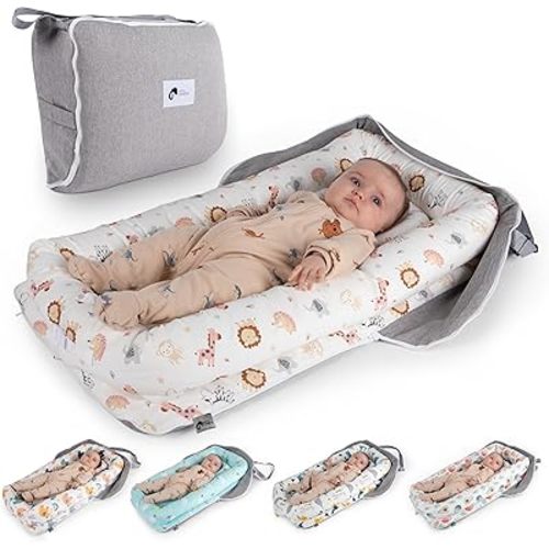 Joyful Journeys Baby Lounger Diaper Bag - Portable Baby Lounger Nest | Versatile Infant Lounger Bag & Diaper Organizer | Cozy Baby Lounger Nest for Convenience | Baby Shower Gifts (Pink Zoo Animals)