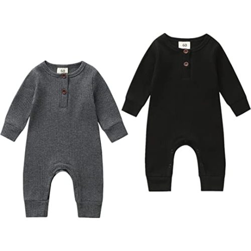 Kuriozud Newborn Infant Unisex Baby Boy Girl Button Solid Romper Bodysuit One Piece Jumpsuit Outfits Clothes