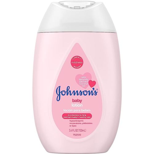 Johnson's Moisturizing Mild Pink Baby Lotion with Coconut Oil for Delicate Baby Skin, Paraben-, Phthalate- & Dye-Free, Hypoallergenic & Dermatologist-Tested, Baby Skin Care, 3.4 Fl. Oz