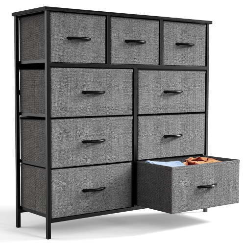 ZUNMOS Fabric Dresser, 9 Drawer Storage Organizer for Bedroom, Grey, Tall Design