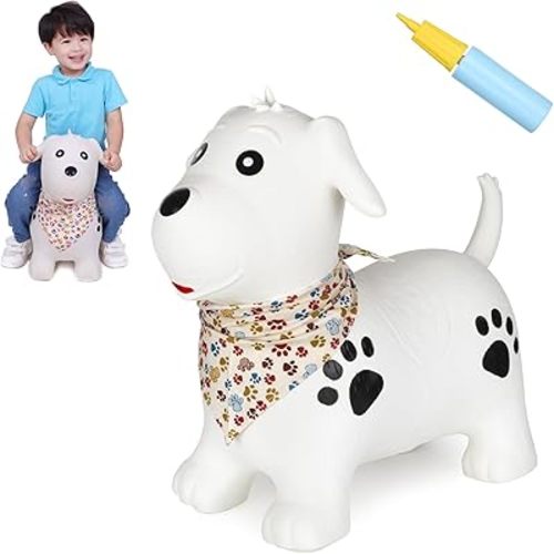 INPANY Bouncy Dog Hopper Toys for Toddlers-Hopping/Bouncing/Bounce Horse, Jumping Horse, Outdoor Indoor Inflatable Ride-on Animal Toy for Kids/Boys/Girls Gifts(Pump Included)