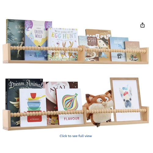 Nursery Book Shelves - Wall Mounted Set of 2, 32 inches Wooden Floating Bookshelves for Kids' Room and Study Room