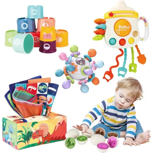 KADAYAYA Baby Spielzeug für 6, 12 und 18 Monate, Montessori-Sensorik Spielzeug für Kleinkinder, Dinosaurier Eier, Beißspielzeug, Stapelbecher, Taschentuchbox Spielzeug, Zugschnur Spielzeug: Amazon.de: Spielzeug