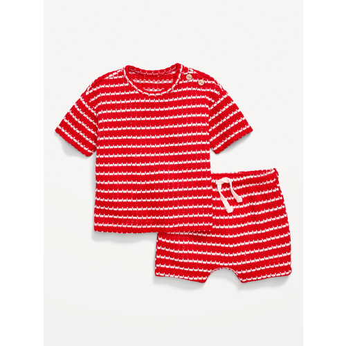 Short-Sleeve Crochet-Knit Top and Shorts Set for Baby