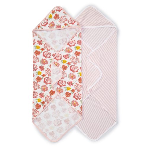 Burt's Bees Baby Girls Rosy Spring 2-Pack Hooded Towel Set