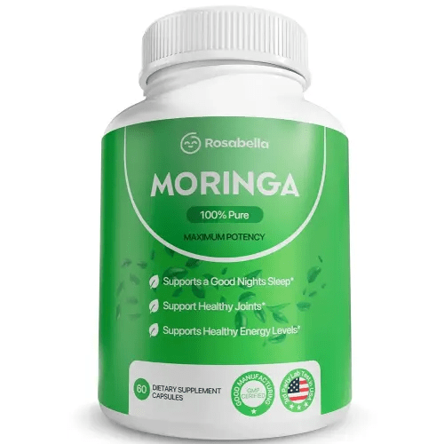 Rosabella Moringa Capsules - Pure Moringa Powder, Energy, Skin, Immune & Gut Health Superfood, Rich in Antioxidants, Essential Vitamins & Amino Acids, Natural Green Superfood Supplement - 60 Count