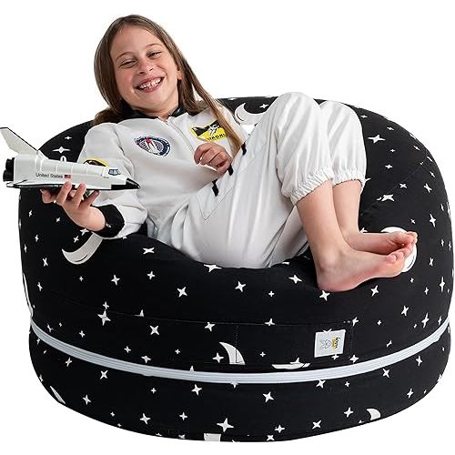 Stuffed Animal Storage Bean Bag Chair Cover for Kids & Adults – Expandable XL Size, 100% Cotton Washable, Kids’ Bean Bag Chairs for Plush Toy & Blanket Storage, Starry Night