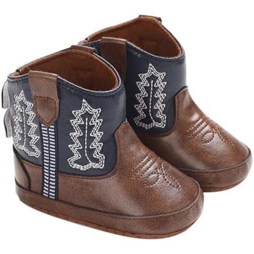 Toddler Infant Leather Soft Sole Cowboy Boots for Baby Boys Girls Newborn Prewalker Non Slip Shoes with Embroidery