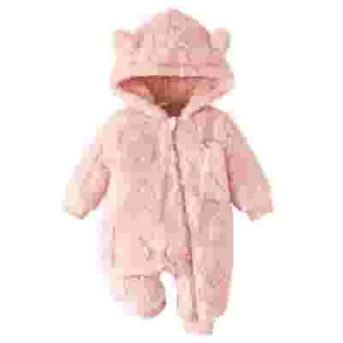 FYMNSI Baby Girls Boys Winter Clothes Newborn Fleece Rompers Onesie Warm Hooded Zipper Jumpsuit Outfits 6-9 Months Pink