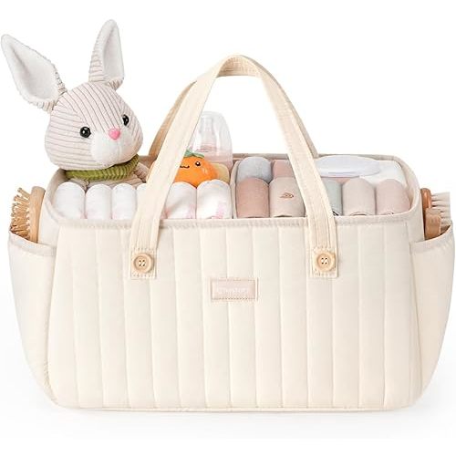 Baby Diaper Caddy Organizer for Wipes, Diapers Storage Basket with Handle, Car Caddy Organizer Boy & Girl & New Parent Gift, Baby Shower, Newborn Essentials, Nursery Bin Soft Large Tote Bag