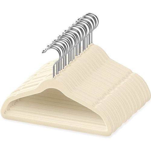 TechZoo 50 Premium Baby Velvet Hangers - 11" Inch Non-Slip Baby Hangers, Ultra-Slim Space-Saving Children Hangers - 360° Swivel Hook, Strong & Durable Infant & Toddler Clothes Hangers - Ivory
