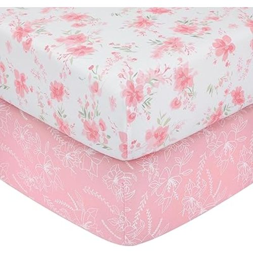 Yoofoss Crib Sheets 100% Cotton Fitted Crib Sheets for Standard Crib and Toddler Mattress 52''x28'', 2 Pack Soft Breathable Baby Sheets for Boys Girls