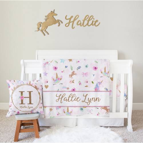 Personalized nursery bedding set with unicorns, Unicorns baby bedding, Unicorns crib set, Unicorns baby girl nursery, MAGICAL UNICORNS