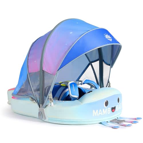 Mambobaby Float with Canopy Size Improved Non Inflatable Infant Pool Float Smart Mambo Float Swim Trainer Add Tail Swim Float Mambo Baby Float Solid Air Free Water Waist Swimming Ring