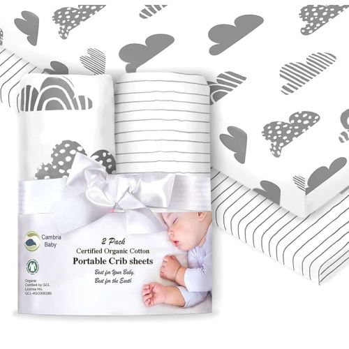100% Organic Cotton Fitted Sheets for Graco Pack n Play, Babyletto, Pamo Babe, Hiccapop, Dream on Me, Evenflo, Baby Trend, Hygge Hush Portable/Mini Crib/Playards