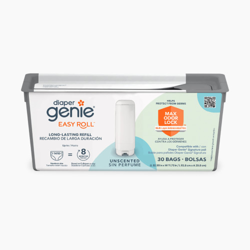 Diaper Genie Easy Roll Refill Bags (Compatible with Signature and Platinum pails) - Blue, Unscented, 30
