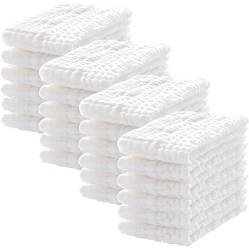 Lovely Care 24 Pack Muslin Burp Cloths 100% Cotton Muslin Cloths Large 20''x10'' Extra Soft and Absorbent Baby Burping Cloth - White