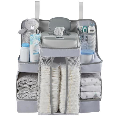 L.A. Baby White Nursery Organizer Diaper Caddy with Door Hangers - Plastic Baby Changing Table Storage - Mesh Front Panels for Easy Access