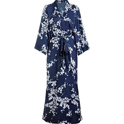 Aensso Long Soft Lightweight Silky Kimonos Robes for Women, Luxury Japanese Floral Womens Kimono Robe