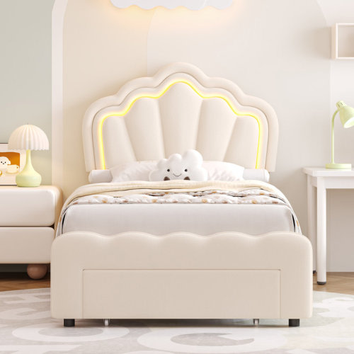 Lark Manor™ Avalie Upholstered LED Kids Bed with Drawer & Adjustable Headboard & Reviews | Wayfair