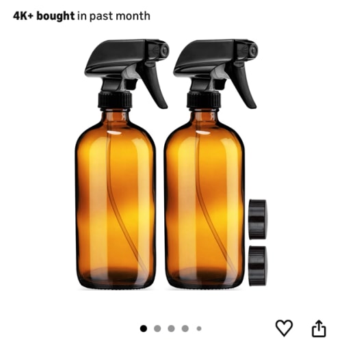 Sally's Organics Empty Amber Glass Spray Bottles - 2 Pack - Large 16oz Refillable Bottle for is Great for Essential Oils, Plants, Cleaning Solutions, Hair - Durable Nozzle - Fine Mist/Stream Setting