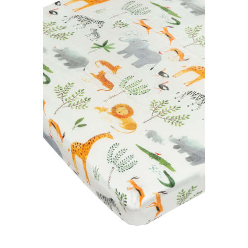 Muslin Fitted Crib Sheet - Safari Jungle