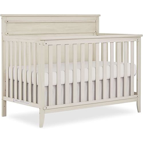 Bayfield 5-in-1 Convertible Crib in Glazed Brush White, JPMA, and Greenguard Gold Certified, Made of Sustainable New Zealand Pinewood, Sturdy and Durable Crib