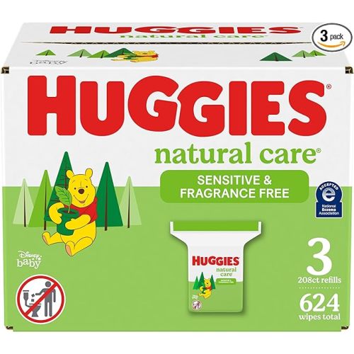 Huggies Natural Care Sensitive Baby Wipes, Hypoallergenic, 99% Purified Water, 3 Refill Packs (624 Wipes Total) packaging may vary - 208 Count (Pack of 3)