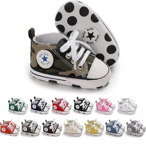 Meckior Baby Girls Boys Canvas Sneakers Soft Sole High-Top Ankle Infant First Walkers Crib Shoes