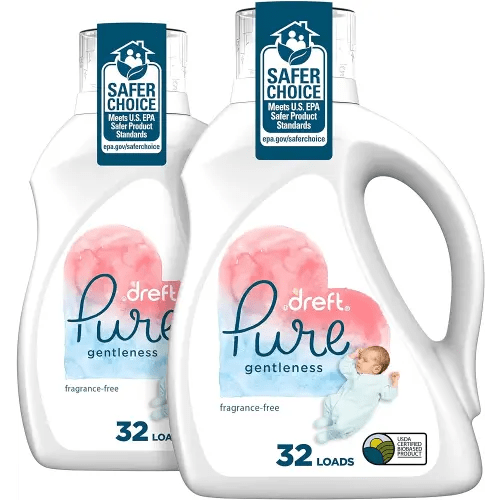Dreft Pure Gentleness Liquid Baby Detergent, Fragrance Free, 46 Fl Oz, Pack Of 2