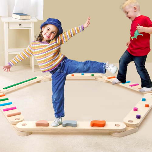 Ealing Wooden Balance Beam for Kids 3-5,6 Pcs Toddler Balance Boards,Montessori Balance Beam Indoor Outdoor Coordination Motor Skills Sensory Toys