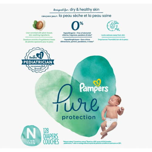 Pampers Pure Protection Diapers, Size 0, 128 Count (Select for More Options)