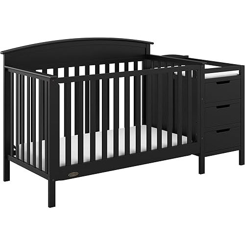Graco Benton 4-in-1 Convertible Crib and Changer (Black) – GREENGUARD Gold Certified, Crib and Changing -Table Combo, Water-Resistant Changing Pad, Converts to Toddler Bed, Daybed & Full-Size Bed