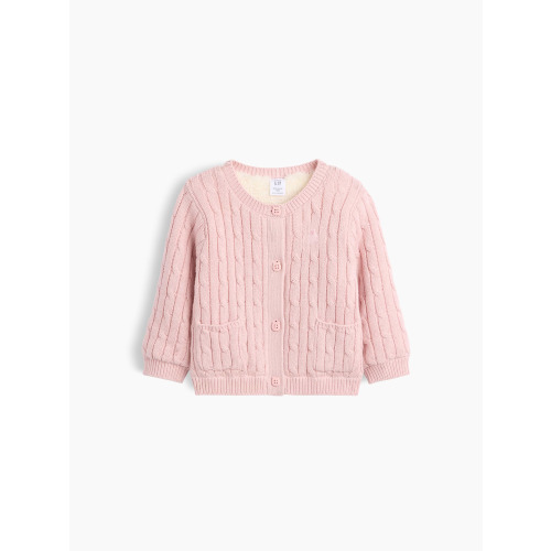 Baby Sherpa-Lined Cable-Knit Cardigan Sweater